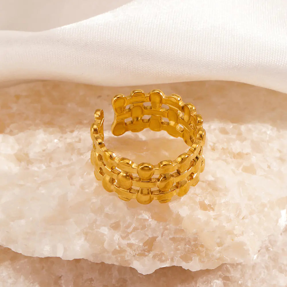 18K Gold Plated Geometric Adjustable Ring for Women