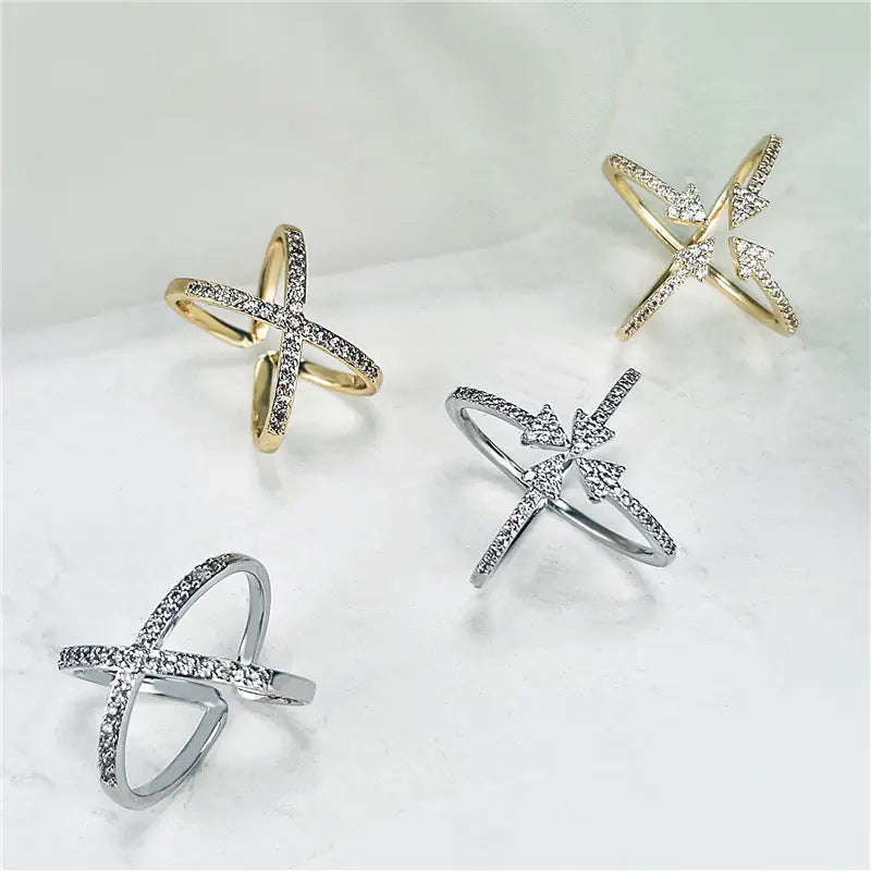 HECHENG 18K Gold Plated Cross X Ring for Women