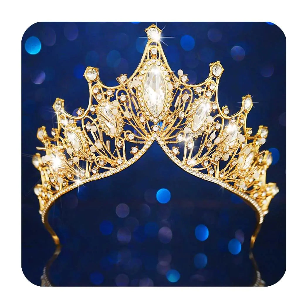 Unicra Gold Baroque Crowns and Tiaras Costume Rhinestones Wedding Queen Crown Princess Bridal Tiaras Hair Accessories for Women and Girls (Gold)