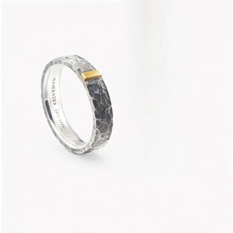 Vintage Stone Pattern Hammered Couple Rings