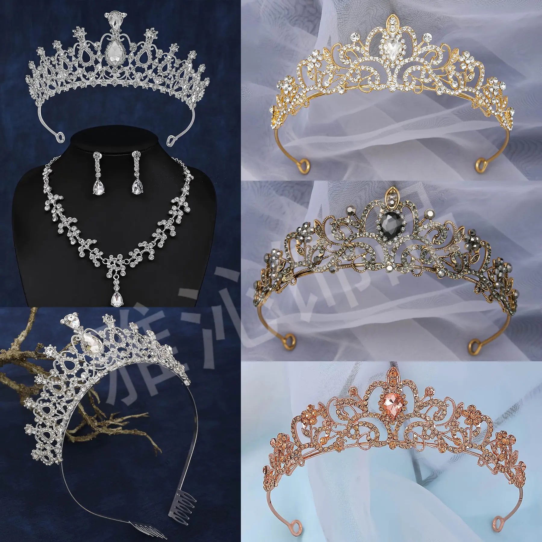 Princess Crown Headband with Rhinestones for Weddings