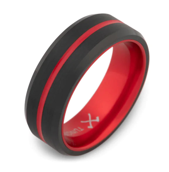 Two-Tone Tungsten Ring for Couples, Black Matte Finish
