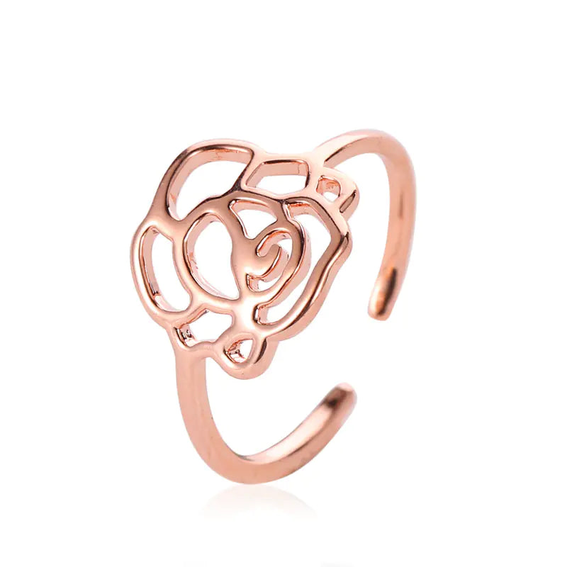 Rose Gold Adjustable Women's Ring with Floral Design