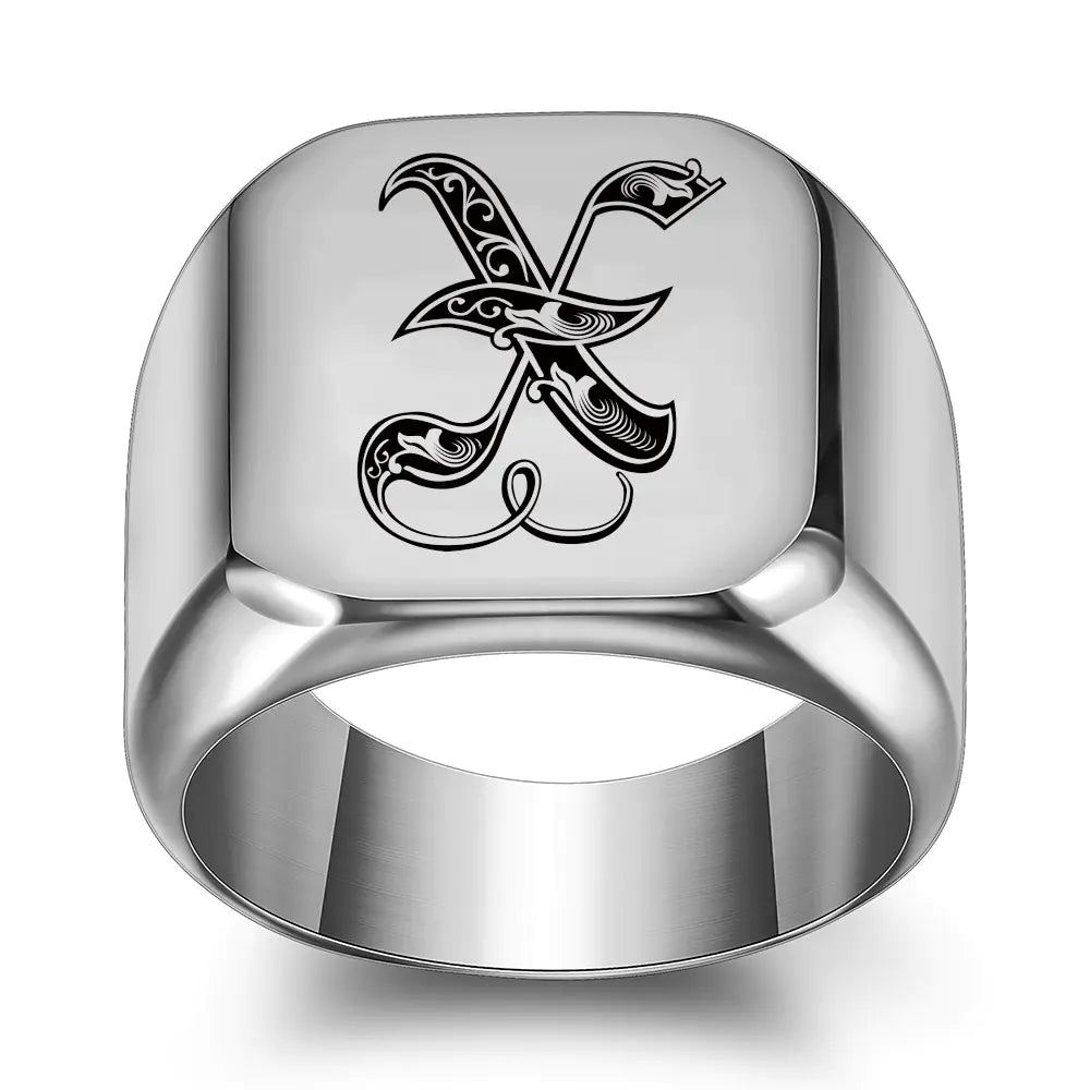 26 Initial Letter Titanium Steel Ring for Men