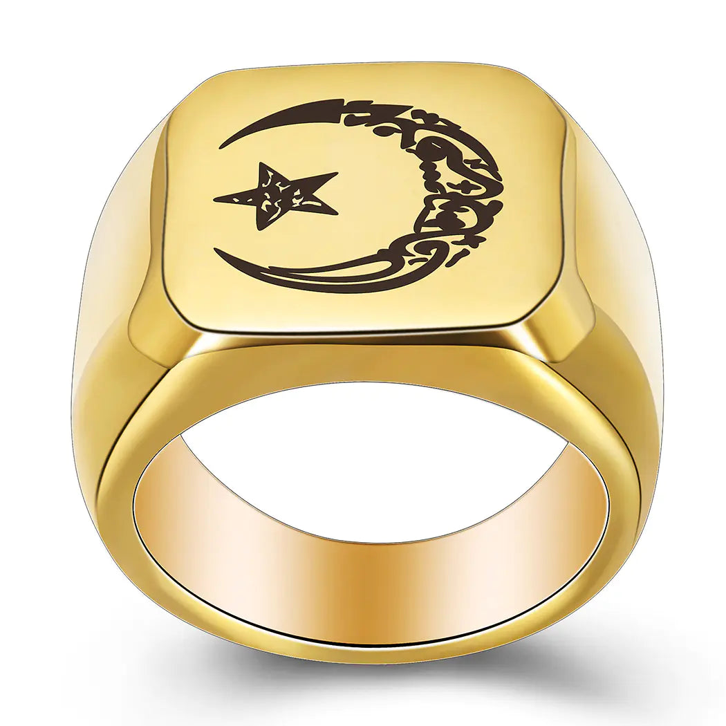 Retro Titanium Steel Moon Star Sun Ring for Men