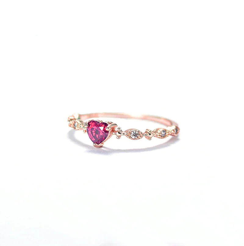 14K Gold-Plated Heart Ruby Ring for Women