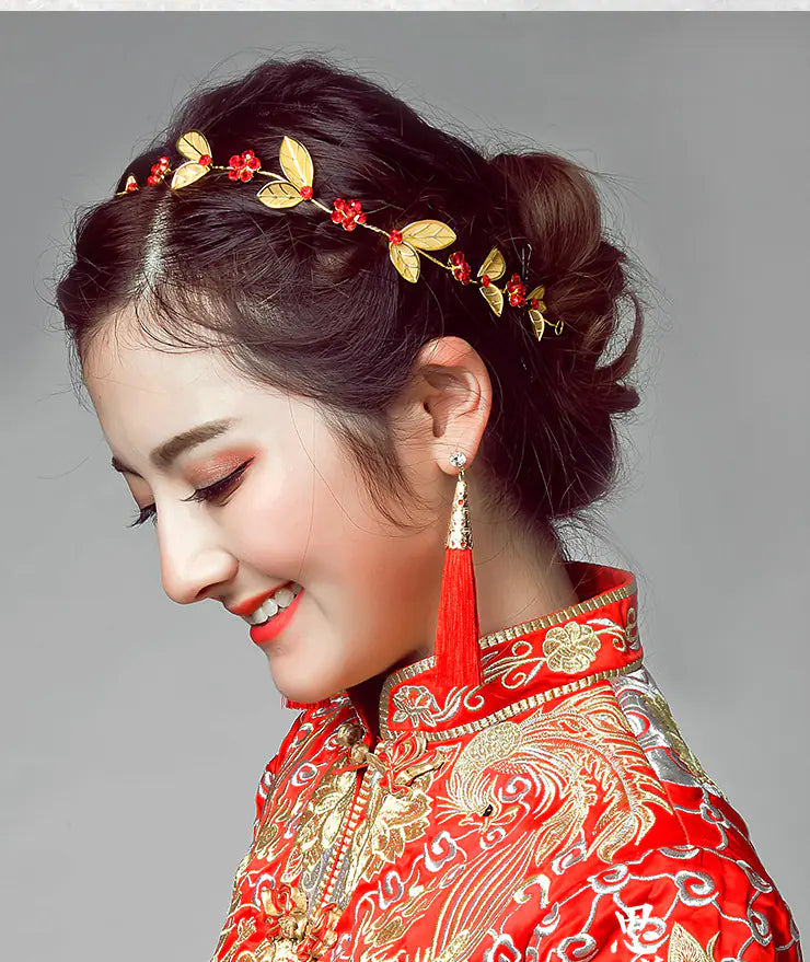 Bridal Crown with Korean Red Flower Hair Accessories