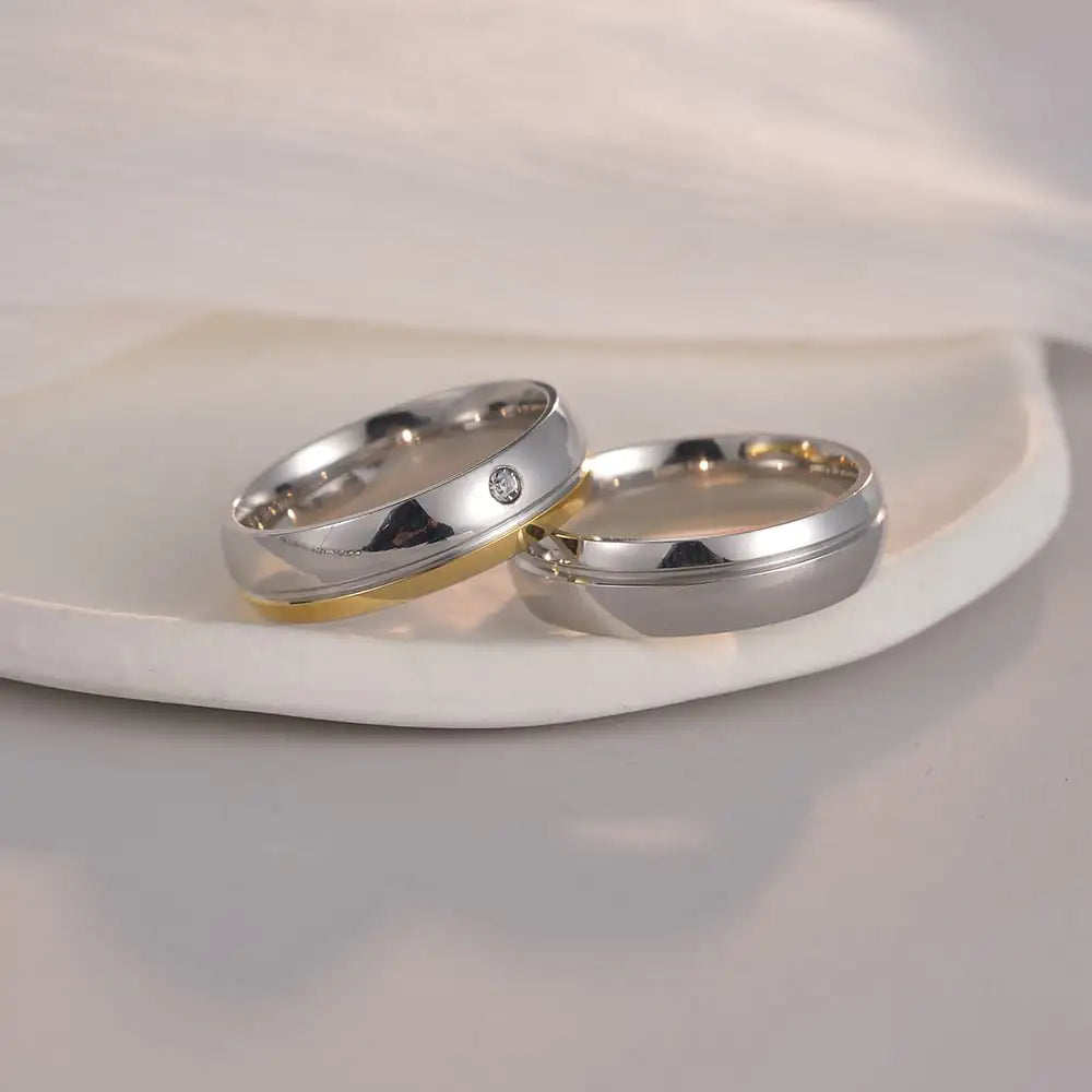 Men's Gold Two-Tone Diamond Inlaid Titanium Ring