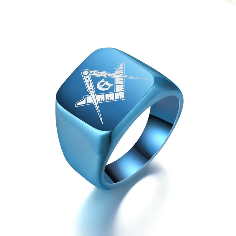 Men's Vintage Laser Engraved Masonic Symbol Ring