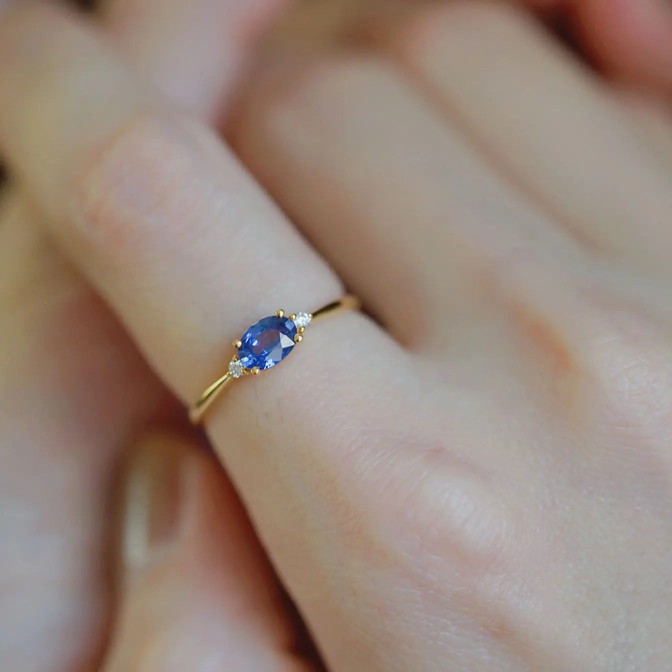 Gold-Plated Sterling Silver Blue Diamond Ring for Women