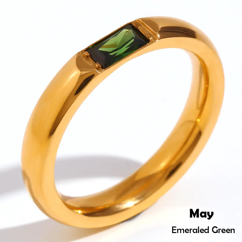 18K Gold Plated Stainless Steel Birthstone Ring for Women
