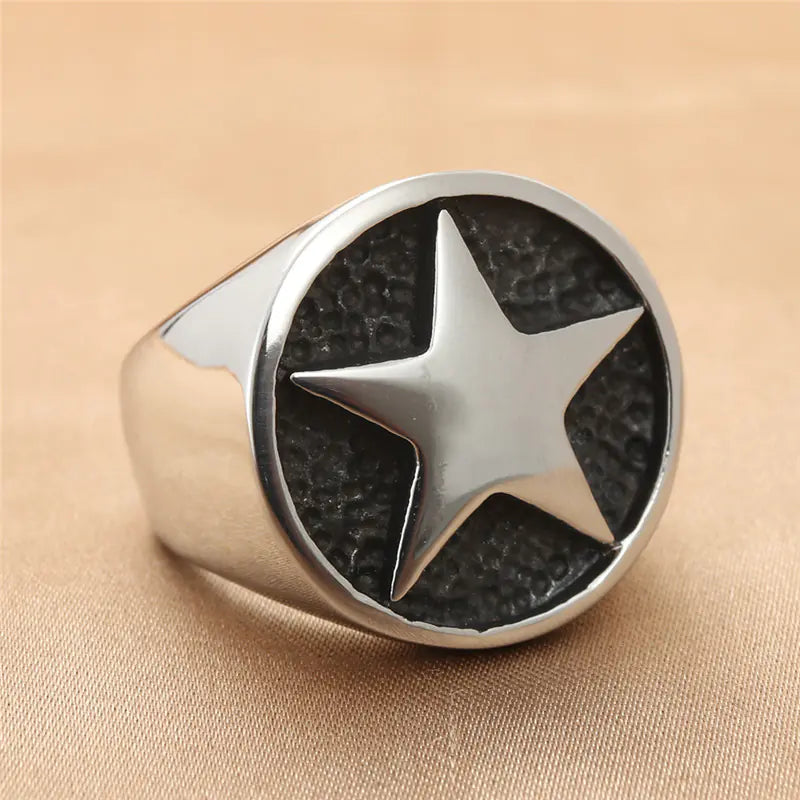 Titanium Steel Vintage Star Ring for Men