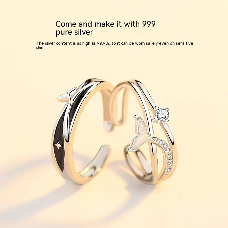 999 Pure Silver Couple Rings - Personality Fashion Design
