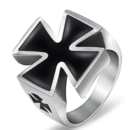 Exaggerated Cross Ring for Men - Vintage Titanium Steel