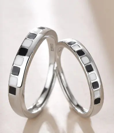 Black and White Matching Couple Rings - Unique Design