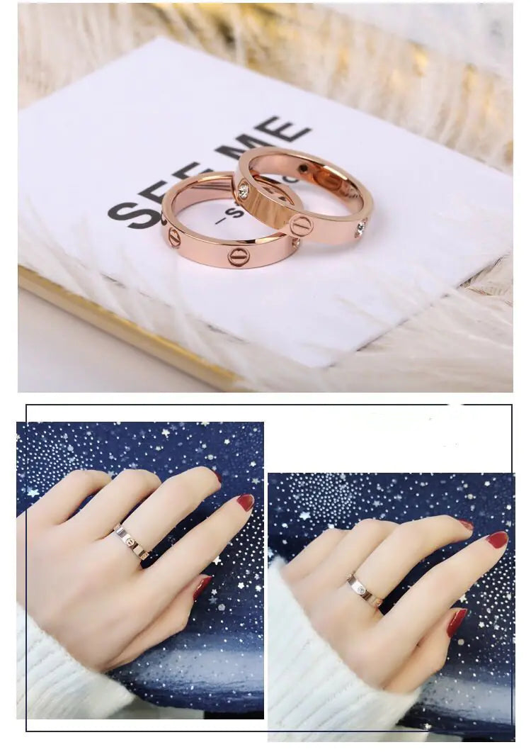 Rose Gold Titanium Steel Couple Rings for Students