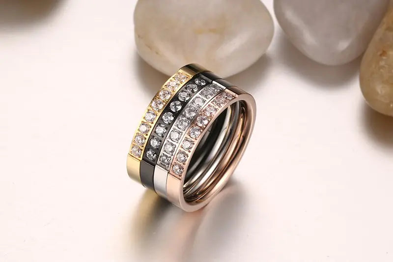 3MM Stainless Steel Zircon Ring for Women