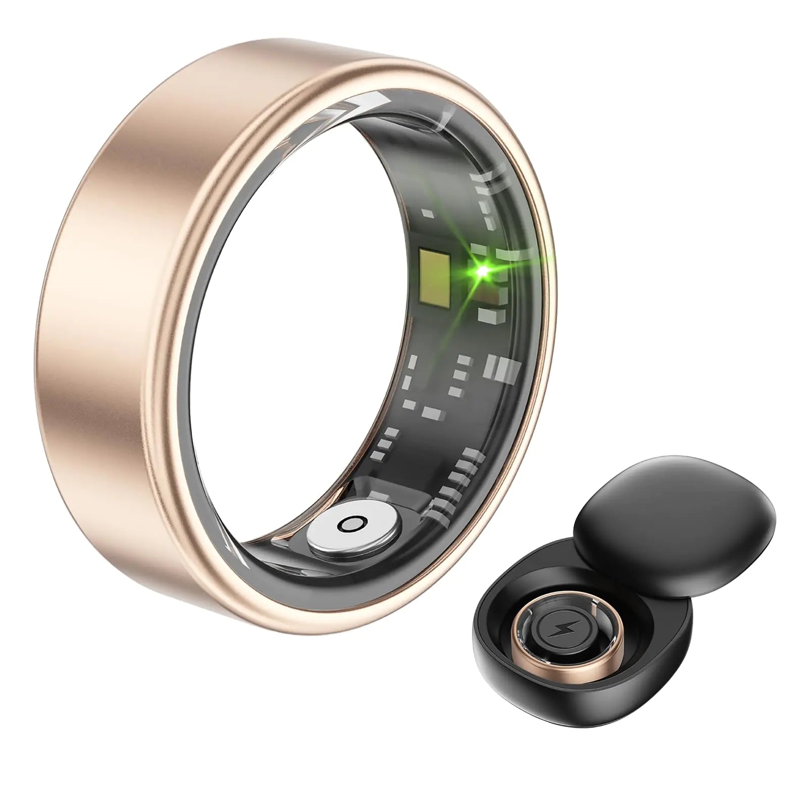 TBSTT Smart Ring Fitness Tracker Sleep Tracker Heart Rate Monitor Health Ring for Women Men Remote Control Camera Scrolling Through Videos 7-Day Battery Life No App Subscription (Gold 7)