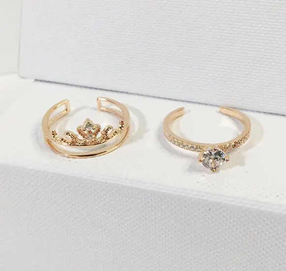 Crown Ring Double Layer, Two-in-One Zirconia Jewelry