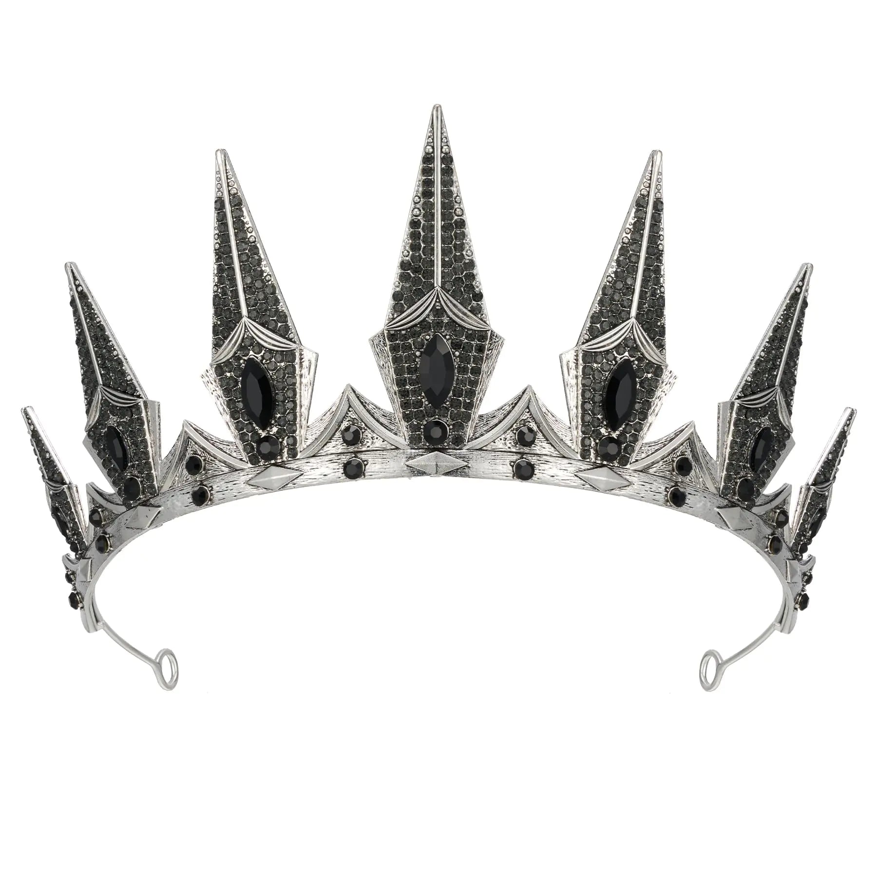 SWEETV Gothic Crowns for Women Black Tiara Queen Crown Witch Hair Accessories for Costume Halloween Prom Party Silver