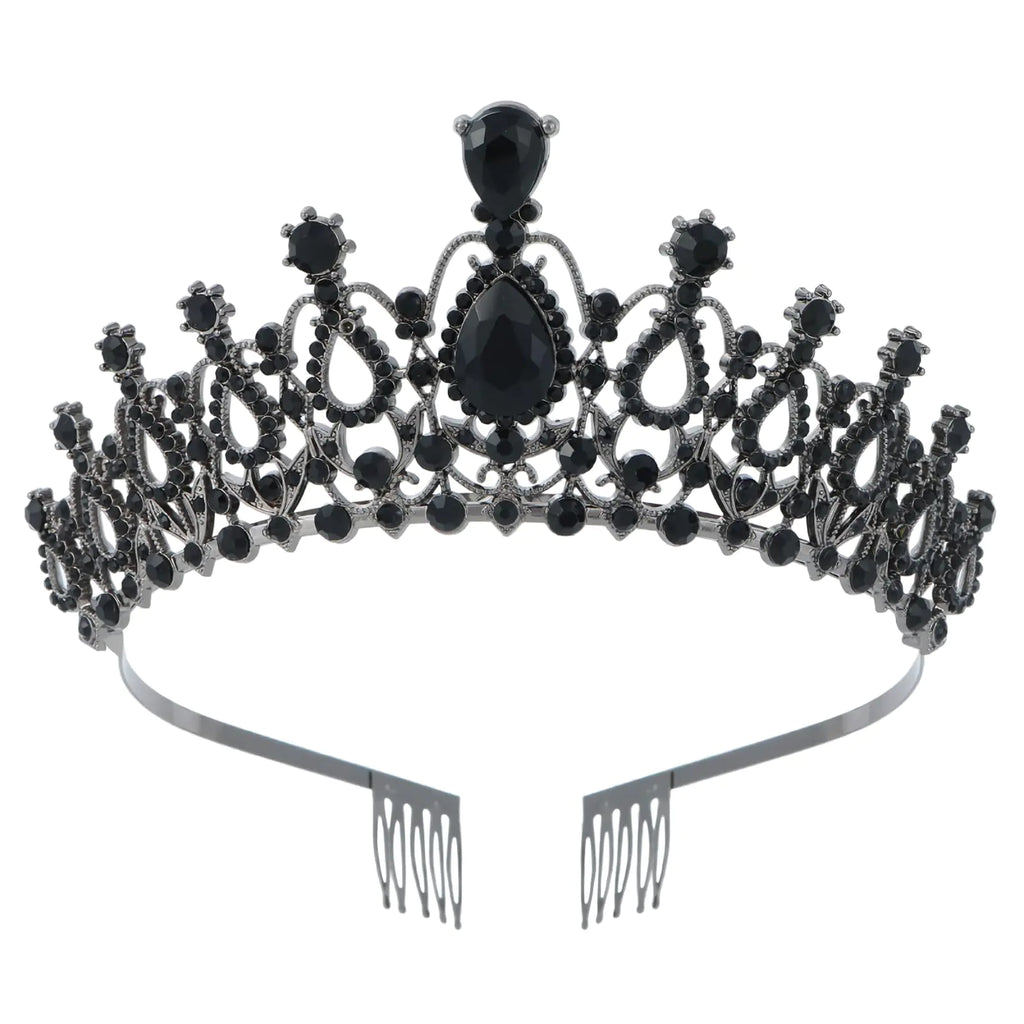 Schmoopy Tiara Crown for Women Crystal Tiara for Bridal Prom Queen Birthday Birthday Party (B-Black)