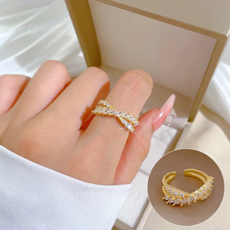 Geometric Design Gold-Plated Diamond Ring for Women