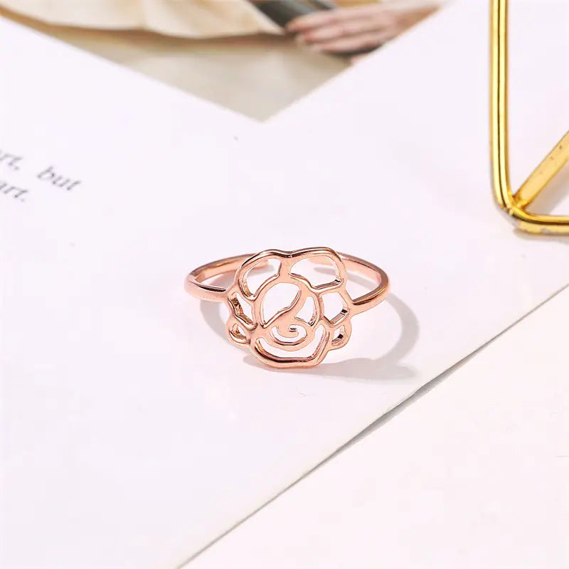 Rose Gold Adjustable Women's Ring with Floral Design