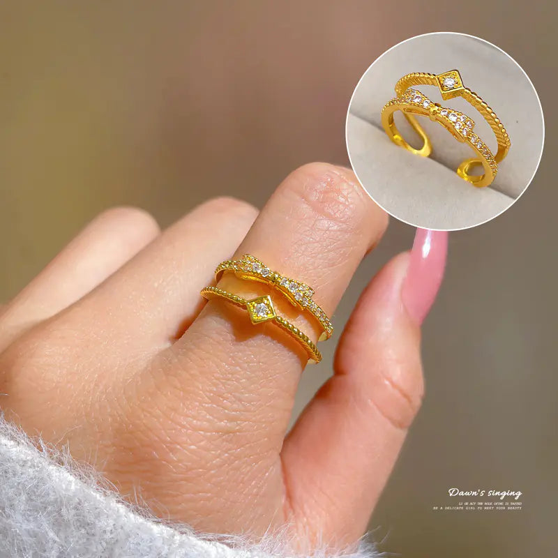 Geometric Design Gold-Plated Diamond Ring for Women