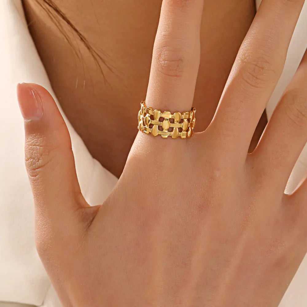 18K Gold Plated Geometric Adjustable Ring for Women