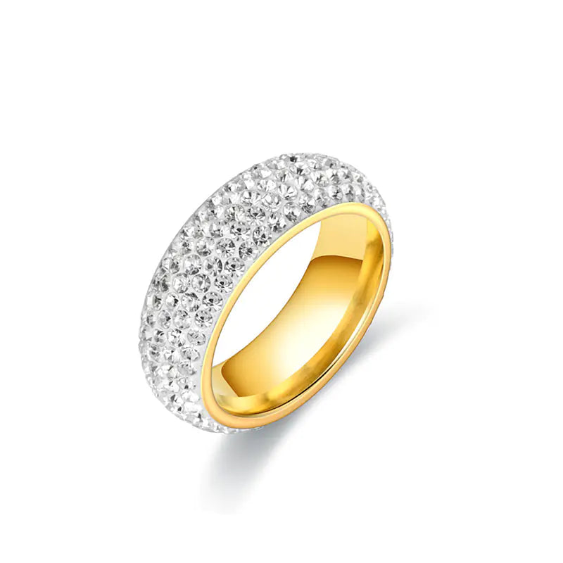 Five-Row Diamond Curved Titanium Steel Couple Ring