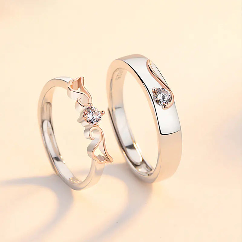 Couple Rings Open Design S925 Silver Angel Wings