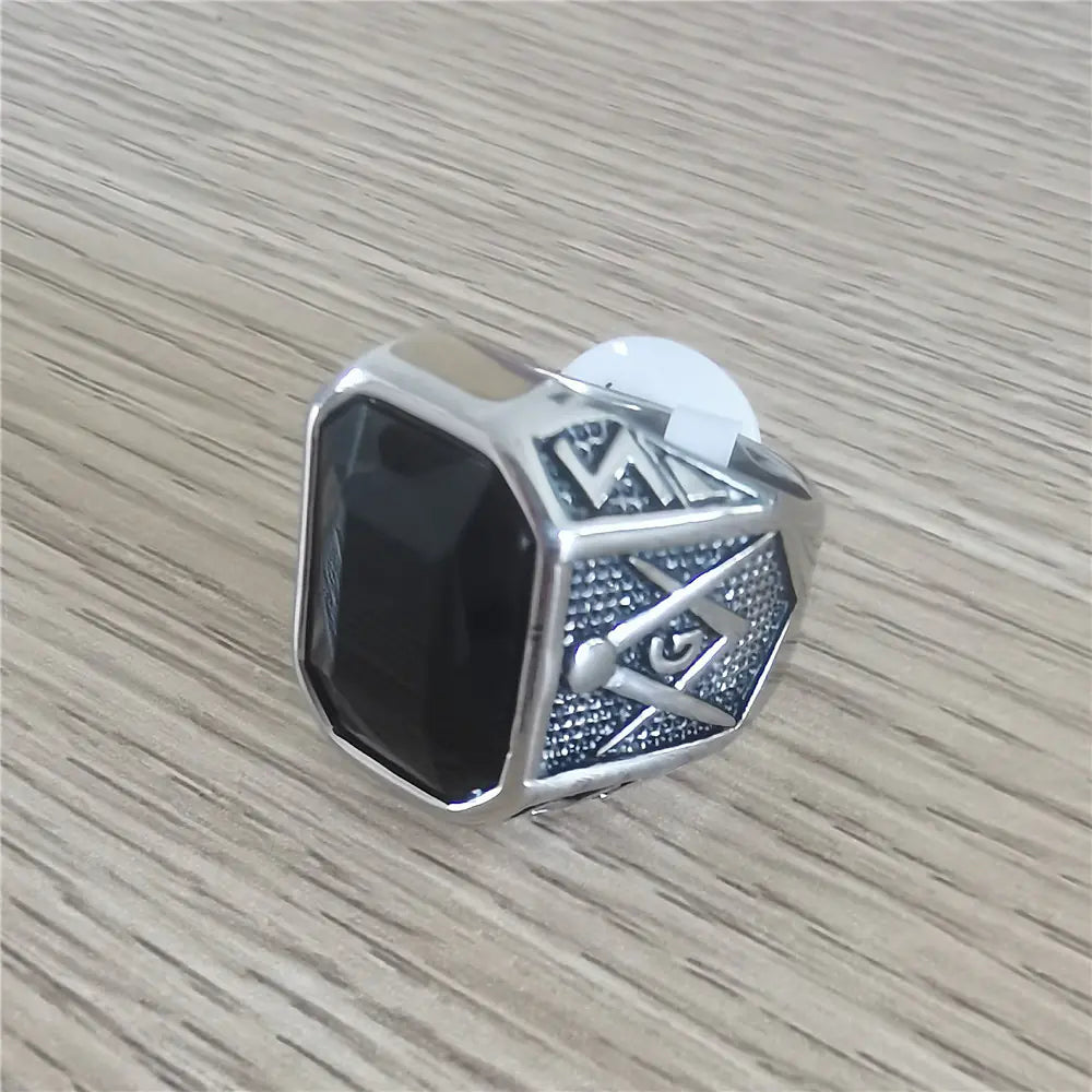 Retro Masonic Gem Titanium Steel Men's Ring