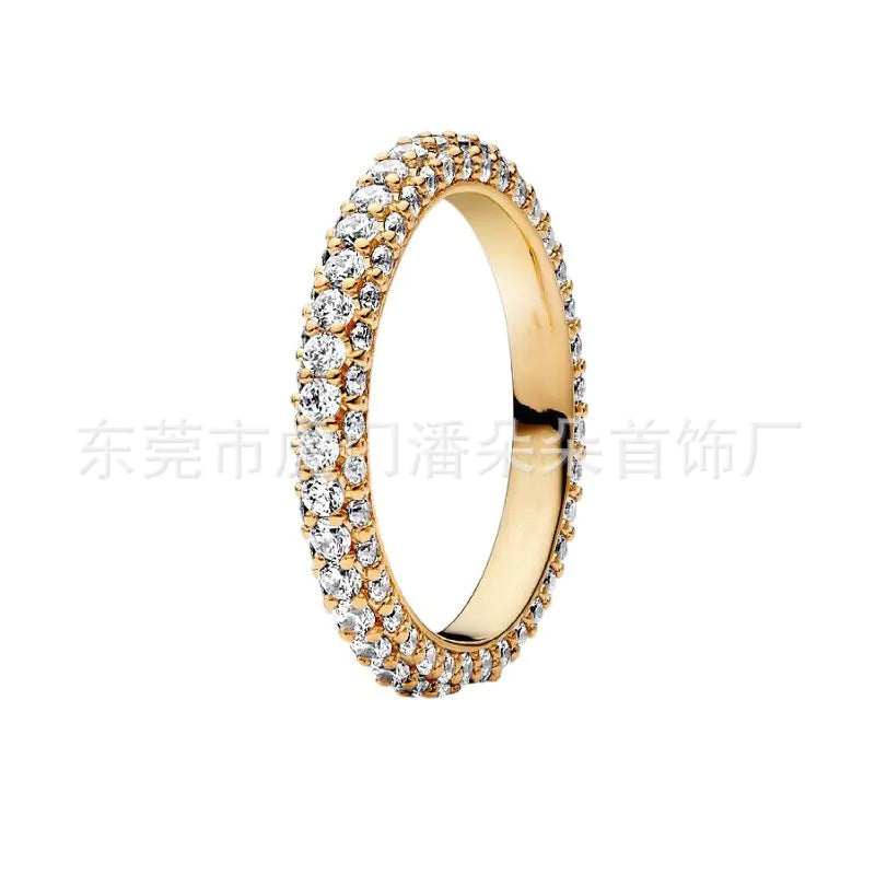 Rose Gold Plated Double Row Diamond Ring for Women