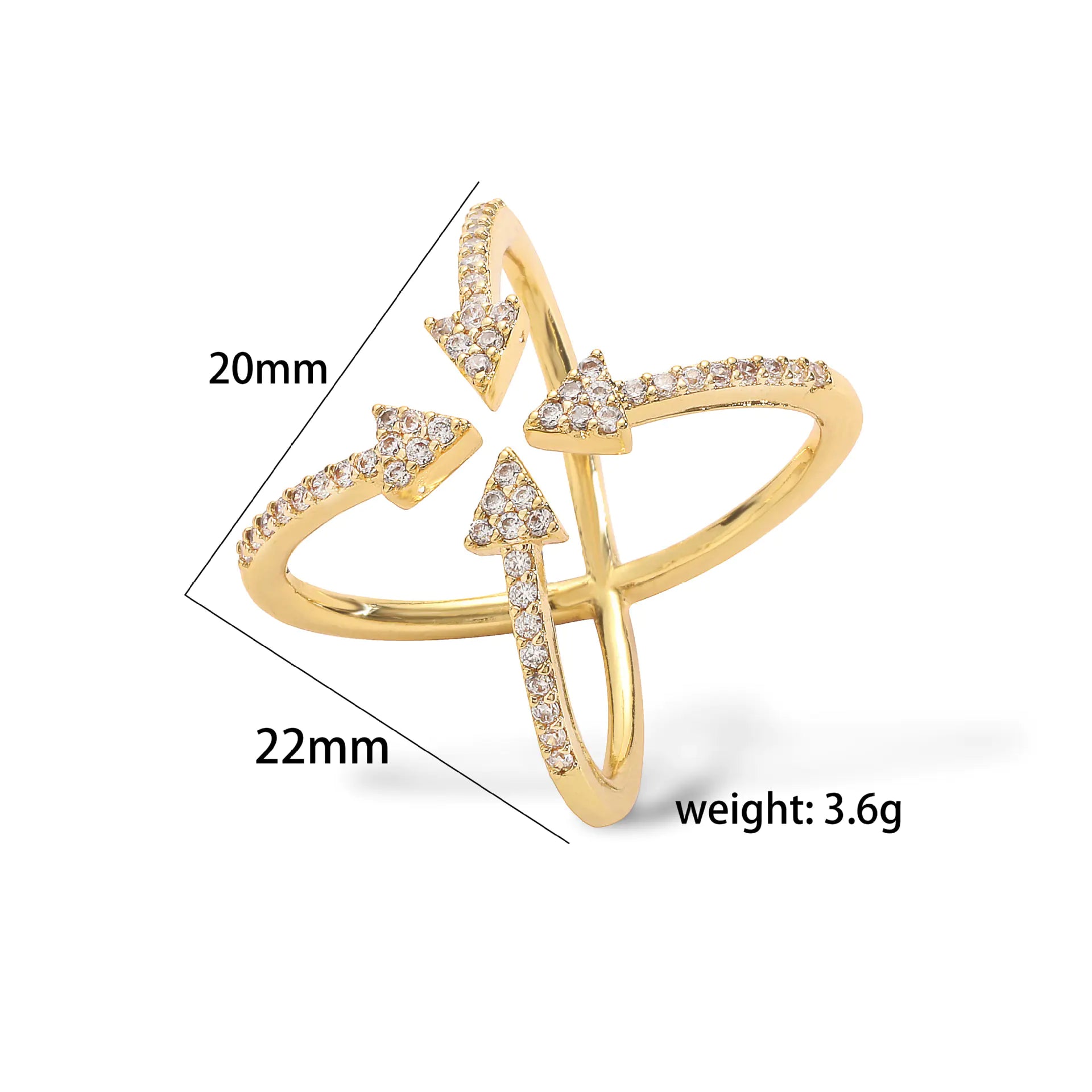 HECHENG 18K Gold Plated Cross X Ring for Women
