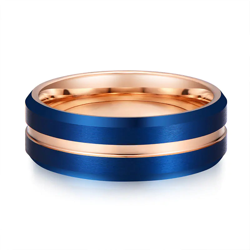 Electroplated Blue Gold Tungsten Steel Men's Ring